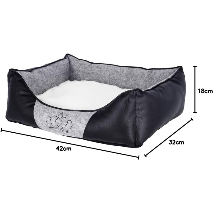 Кербл Pet Kuschelbett Chiara: м'яке ліжко для домашніх тварин, 55x45x18 см, сірий/чорний колір з стразовою короною