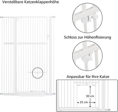 Кіт-загороджувач Unipaws для дверей та сходів, 142 см, з дверцятами для котів, ширина 95-105 см, білий