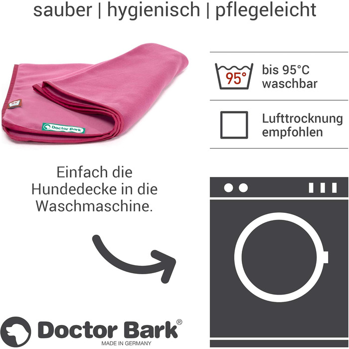 Doctor Bark М'яка флісова ковдра для собак, гігієнічна, прана при 95°C, для дивану і лежака, флісова гігієнічна ковдра для домашніх тварин, розмір L 120x90 см, гарячий рожевий, зроблено в Німеччині