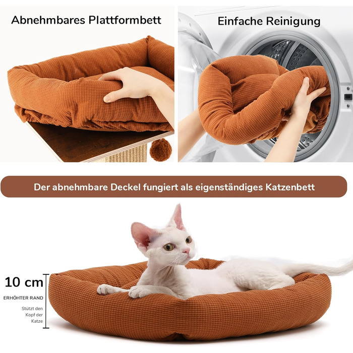 Високий котячий будиночок FUKUMARU з платформою 46x36 см, з натурального сизалю та масивного дерева. XL