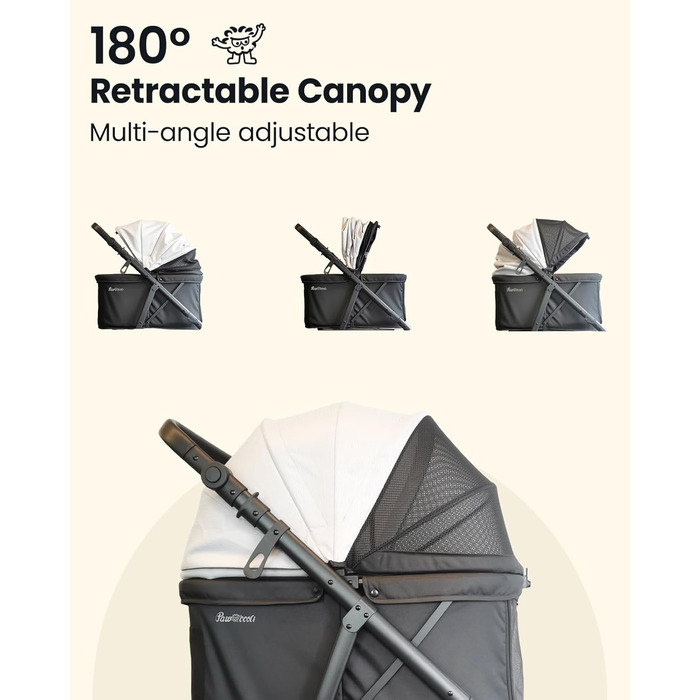 Візок для собак середнього розміру, складаний, з регульованою ручкою, кошиком для зберігання та підстаканником, балдахіном та сітковим віконцем, ідеальний для собак середнього розміру