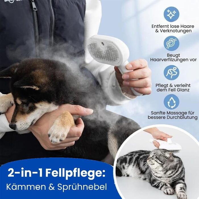 Фурмінатор Fellmoment 3-в-1: Парова щітка для тварин, для собак та котів, самоочисна, з функцією спрею (зелена з блакитним світлом)