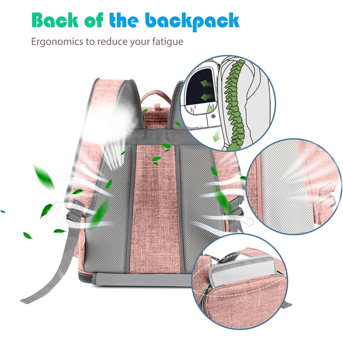 PETCUTE Рюкзак для собак, дихаючий, з м'яким матрацом, складний, з безпечною лінією, для подорожей, велосипеда, літака (Рожевий)