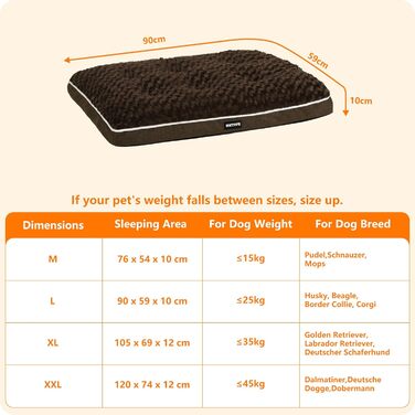 Ортопедичне ліжко для собак, матрац для собак з двошаровим дизайном, миється, знімний кошик для собак, 90 см для собак маленьких та середніх порід, коричневий L 89 x 59 x 10 см, коричневий