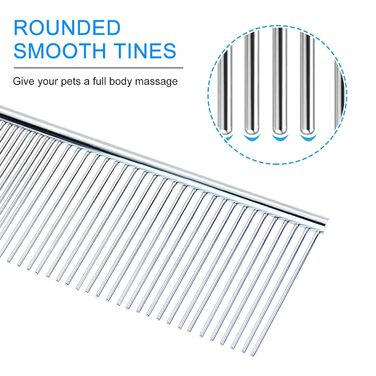 Гребінець для собак Andiker з нержавіючої сталі, щітка для догляду за шерстю, підходить для малих, середніх та великих тварин, котів, коней (L) Large