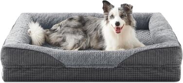 Ортопедичне ліжко для собак середніх та великих порід FURTIME, 89x64x18 см, сірий колір. Знімний та миючий кошик для собак з Memory Foam, з високим бортиком та антиковзким покриттям.