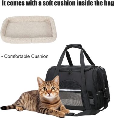 Транспортна сумка для тварин ZSMJAER з підстилкою з флісу, для котів та маленьких собак до 10 кг, чорна