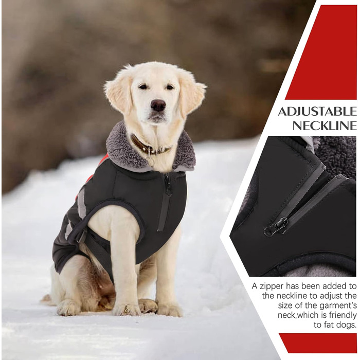 Водонепроникний зимовий теплий одяг для собак QBLEEV: куртка, жилет, теплий одяг з флісу для холодної погоди (червоний, чорний, 3X-Large)