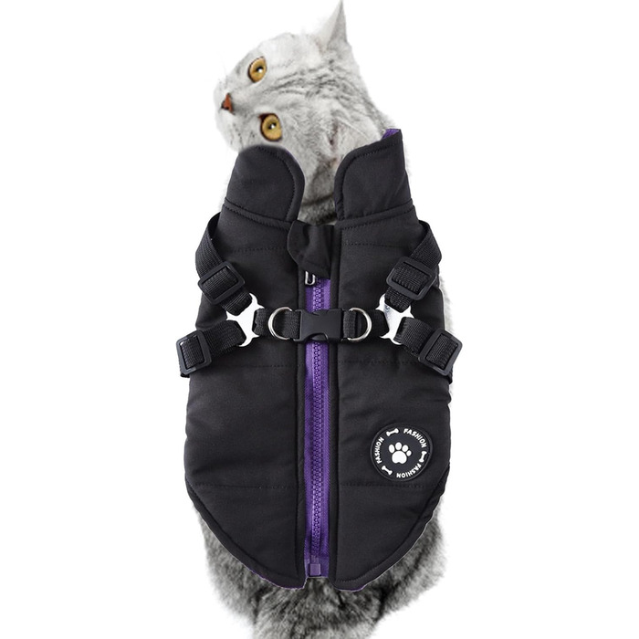 Тепла куртка для собак на блискавці, чорна, розмір S: двостороння, водонепроникна, вітрозахисна | Куртка для собак