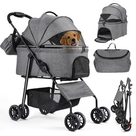 Візок для собак Mamizо 3-в-1, до 30 кг, з сумкою, поворотні колеса, для собак та котів, сірий