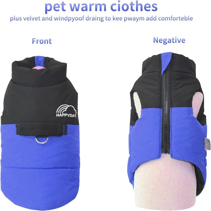 PETCUTE Зимовий теплий нашийник для собак, водонепроникний, для малих, середніх та великих собак, з отвором для повідка, ідеальний для зими, осені, весни (L, блакитний)