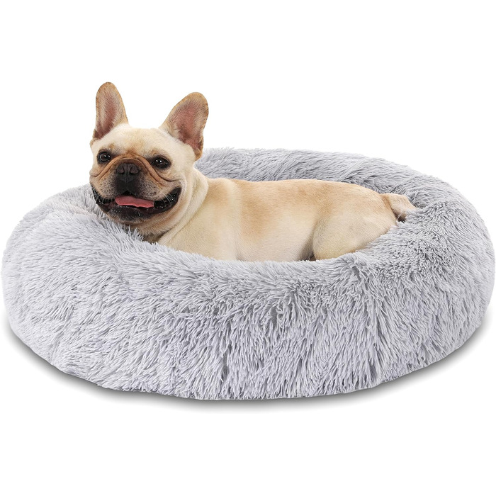 М'яке ліжко для собак та котів Doughnut, зручне гніздо, Ø40 см, сірий колір, для маленьких собак та котів (до 2.5 кг)