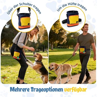 Сумка для ласощів для собак – сумка для дресирування собак з блискавкою, регульованим реміннем/лямкою. Ідеально підходить для корму для собак, телефону, ключів, пакетів для збору відходів та іграшок (Жовтий). Жовтий та Темно-синій