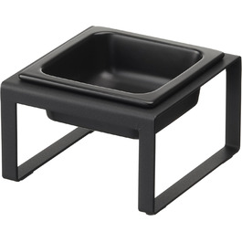 Миска для корму тварин Yamazaki 5817 Tower на підставці, чорна, сталь/кераміка, мінімалістичний дизайн, 15 x 15.5 x 10 см