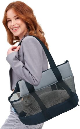 Транспортна сумка PETCUTE для котів та собак, чорна, L, з внутрішнім ремінком безпеки