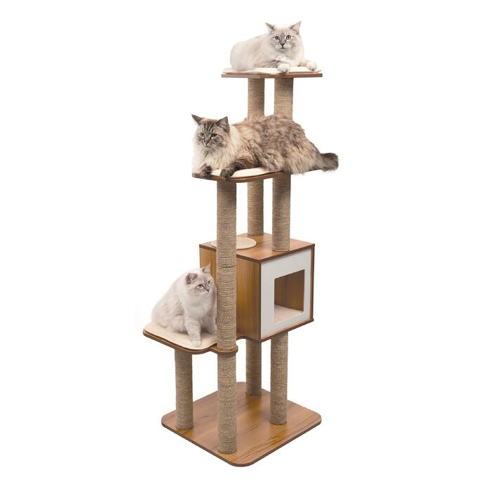 Ігровий комплекс для котів Catit Vesper High Base XL, горіх — будиночок-куб з 3 платформами