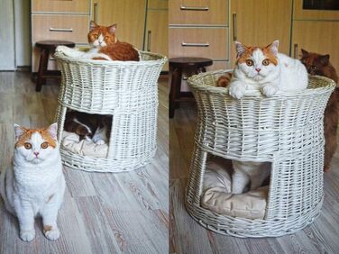 Кігтеточка-будиночок для котів, 50 см, з подушкою, з плетеної лози, двоярусна, для дому