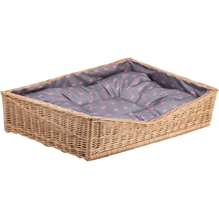 Корзина для собак та котів з ротангу, лежанка для тварин, 80x50 см, з подушкою сірого кольору