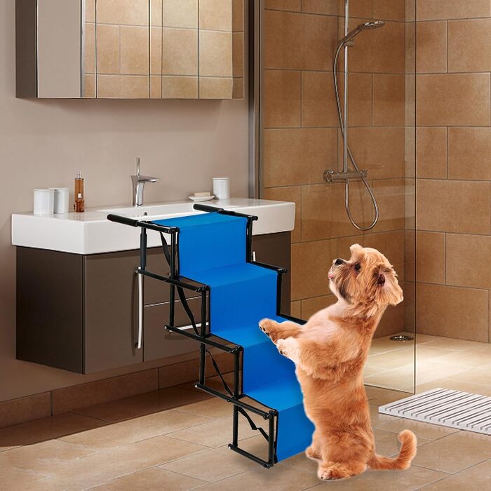 Рампа для собак у машину, складана, регульована по висоті, до 75 кг (чорний/синій)