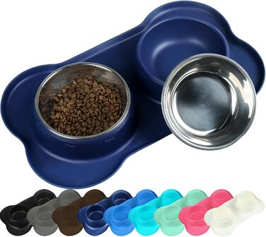 Миска для собак VIVAGLORY Splashfree - нерозливна миска, нержавіюча сталь, силіконова підставка, для кемпінгу, S, Navy Blue, 236 мл