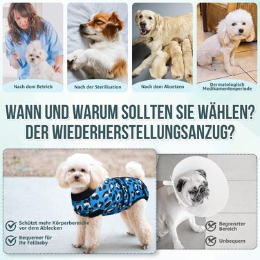 Комбінезон для собак після операції, захист від лизання, дихаючий, з блискавкою, альтернатива електронного нашийника, для собак після кастрації/стерилізації (Леопардовий принт-блакитний, L)