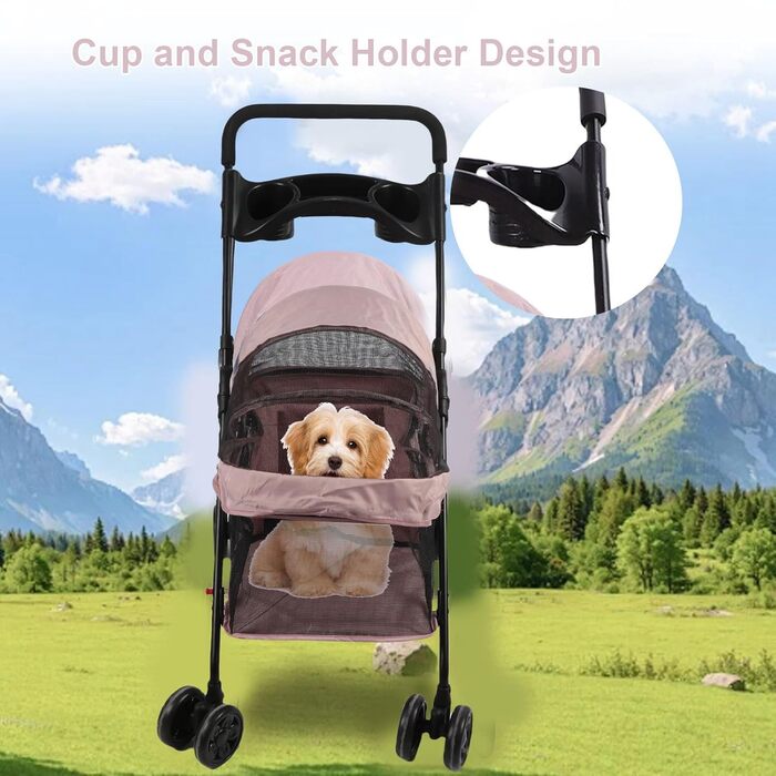 Дитяча коляска для тварин Yctze з 4 колесами, складана, з сітчастою тканиною, зручна для собак та котів, з тримачем для напоїв та універсальними колесами, ідеальна для маленьких та середніх тварин
