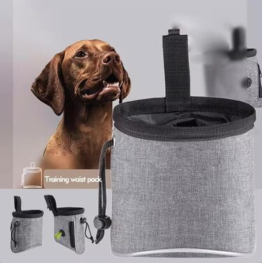 Сумка для тренувань з ласощами для собак, цуценят, сірого кольору. Містка сумка для прогулянок та збору екскрементів.