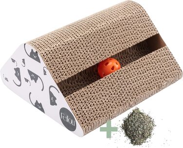 Іграшка для котів Fellou з дзвіночком та котячою м'ятою, когтеточка-панель з антиковзкими ніжками та котячою м'ятою, іграшка-трикутник для котів (2 м'ячики)