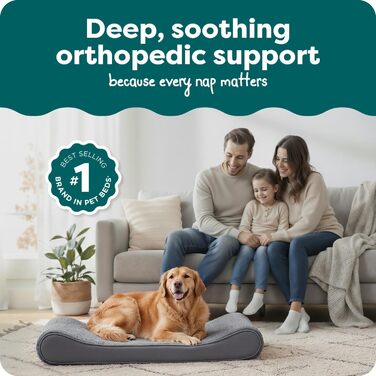 Ортопедичне ліжко для собак Furhaven, Jumbo/XL, сірий, 114 x 76 x 15 см. Знімний, пральний чохол, ультрам'яке штучне хутро та велюр. Для собак до 34 кг.