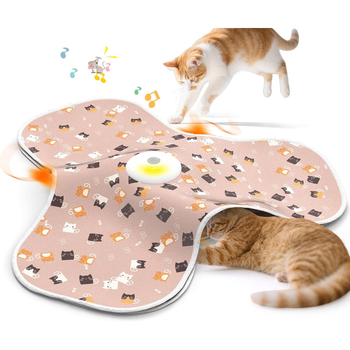 Інтерактивна іграшка для котів FLERDMAU з 3 режимами, з пір'ям та мишкою, електрична, для кількох котів, рожева