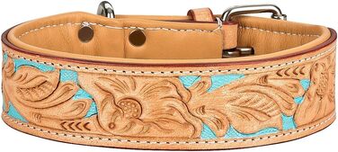 Обідній шкіряний нашийник для собак Mariano, бежевий, блакитний, коричневий, з візерунком квітів, розмір 24-28,5 см