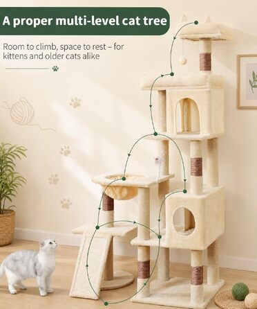 Комплекс для котів Kratzbaum XL 173 см бежевий: Дряпка, будиночок, платформа, кошик, сизаль