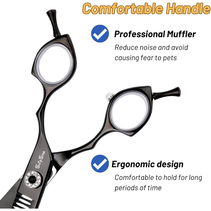 Професійна вигнута ножиця для грумінгу домашніх тварин 7.5 дюймів (25 градусів) з 35 зубцями, чорна, преміум-якість