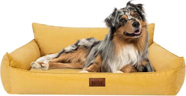 Лежак для собак DOGGY XL 82x63 см, м'яке стьобане ліжко-диван, жовтий, преміум матрац для домашніх тварин