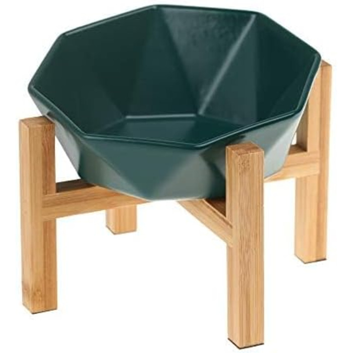 Керамічна годівниця для котів та собак на підставці, нахилена, зелена - 1 шт.