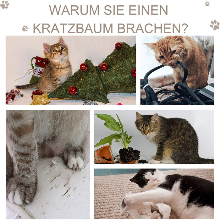 Кігтеточка PawHut для котів 72 см, багатоярусна, з м'ячиками, сизаль, платформа, кігтешкребок, для середніх котів, кремово-білий (сірий)