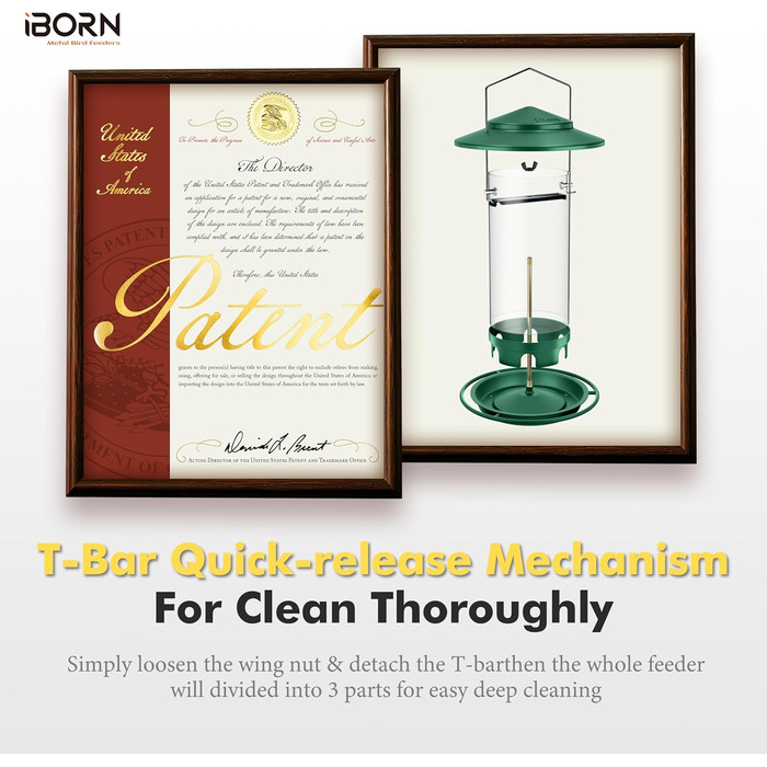 Годівниця для птахів iBorn, металева, з дахом, зелена, для цілорічного годування