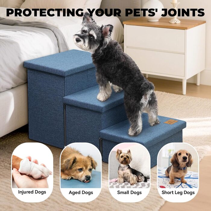 Сходинки для собак, 58,4 см, 4-ступеневі, широкі, для високих ліжок, вікон, складаються, для домашніх тварин, подарунок для маленьких, середніх та великих собак та котів (3 сходинки без помешкання (78,9 см x 43,2 см x 45,2 см), темно-синій)