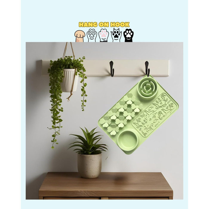 Силіконовий килимок проти протікання та миска для повільного годування собак та котів - килимок-нюхалка з присосками для собак та котів - повільне годування, тренування нюху, складаний портативний миска для корму (Зелений)