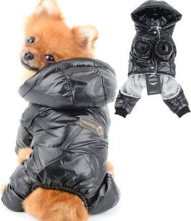 PAIDEFUL Зимовий теплий пуховик для собак - куртка з капюшоном, водонепроникна, для чихуахуа та інших маленьких порід, чорний, S (довжина спини 20 см, обхват грудей 32 см)