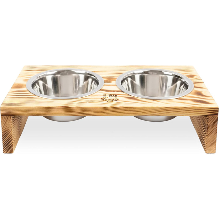 Диспенсер для корму для собак та котів RF-Deer з дерева з 2 нержавіюними мисками, піднятий годівниця для собак, миска для котів, годівниця для собак, бар для собак, годівниця для котів, легко миється, 48x26x13 см, велика (середня)
