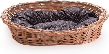 Плетене ліжко для собак та котів Wiklinowy Świat - ліжко з ротангу для домашніх тварин, 66x47x15 см, з коричневим подушкою в крапку