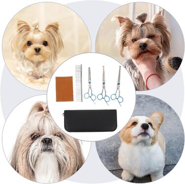 Набір професійних ножиць та гребінців для грумінгу собак та котів. Ергономічні ножиці та гребінці для точного стриження. Підходить для цуценят та дорослих тварин.