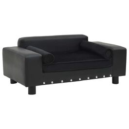 Ліжко-софа для собак vidaXL, чорне, 81x43x31 см, плюш та штучна шкіра