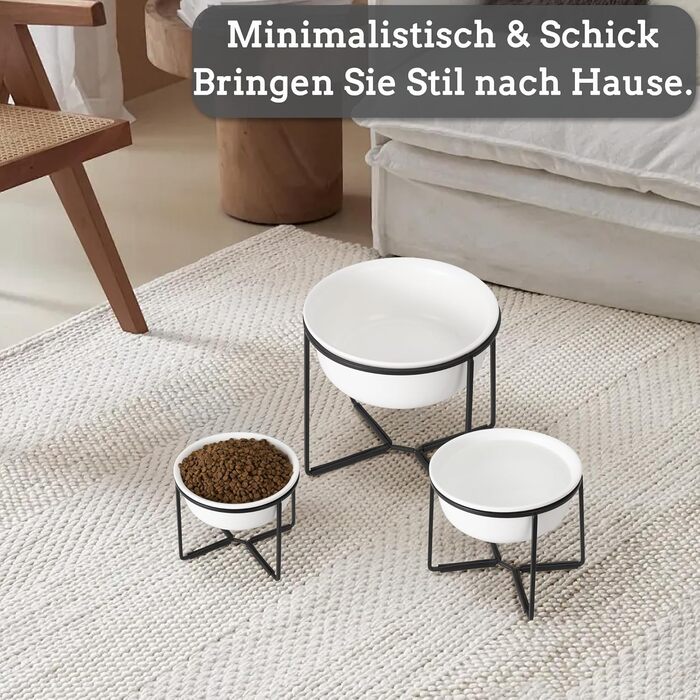 Підвищений керамічний миска для собак з металевим обідком - годівниця для котів та маленьких собак. Біла матова (XL)