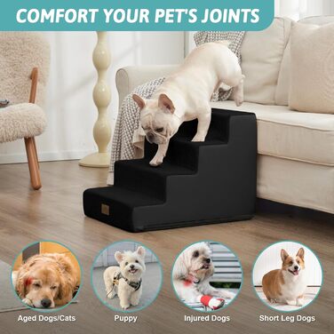 Сходинка для собак маленьких порід, 4 сходинки, 45 см, знімний чохол (чорний, 60x45x45 см)