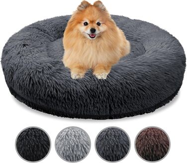 Ортопедичне ліжко для собак та котів, 60 см, кругла подушка Donut, Memory Foam, зручне м'яке ліжко для тварин, темно-сірий колір, розмір XS-60 см