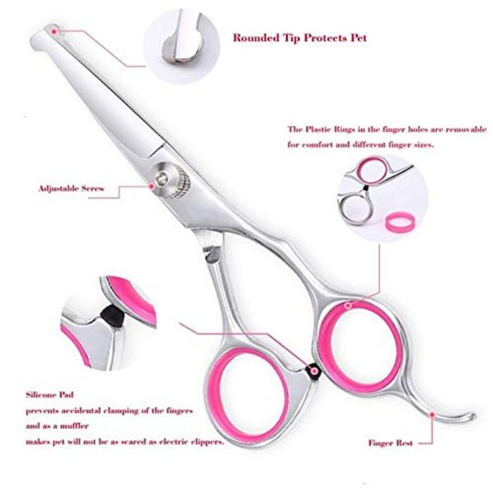 Набір професійних ножиць для грумінгу собак та котів (5 шт.) з безпечними закругленими кінцями. Виготовлені з нержавіючої сталі, для стрижки та витончення шерсті.