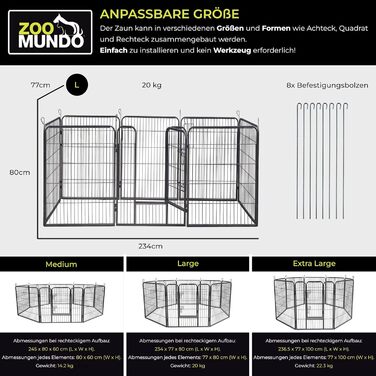 Клітка для цуценят Zoomundo, вольєр для тварин, огорожа для цуценят, 8-кутна, L