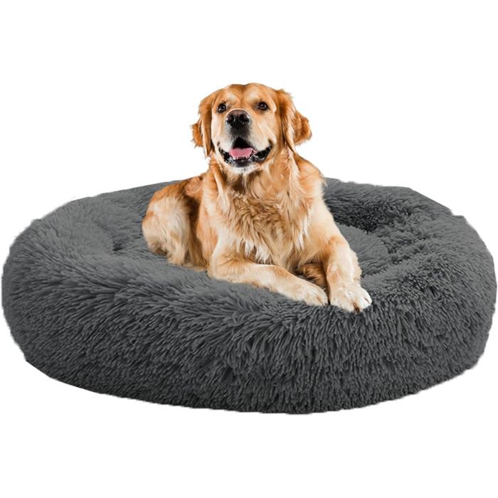 Кругле лежанка-гніздечко для собак та котів, 80 см, сірий колір, плюшевий, миючий, для дрібних та середніх порід